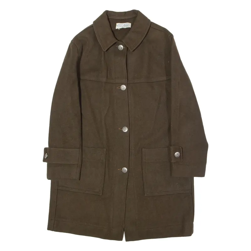 BRETAGNE Womens Overcoat Coat Brown Wool 80s L