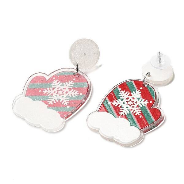 Christmas Acrylic Dangle Stud Earrings with 304 Stainless Steel Pin for Women