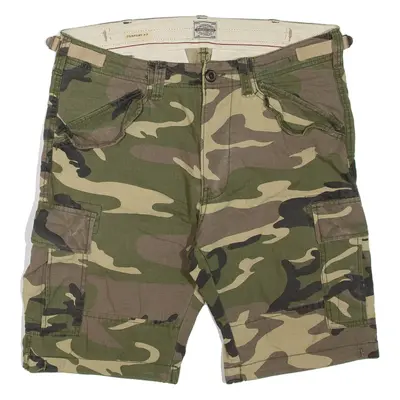 JACK & JONES Mens Cargo Shorts Green 90s Camouflage M W34