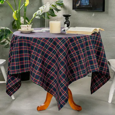 Lines Navy Plaid Checked Household Table Overlay - Aperturee