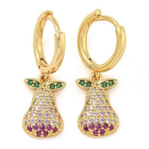 Rack Plating Brass Micro Pave Cubic Zirconia Pear Hoop Earrings