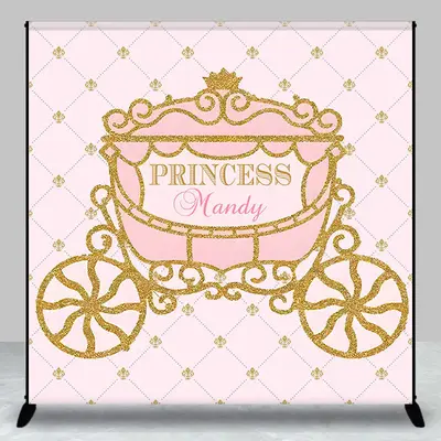 Princess Pink Gold Carriage Custom Birthday Backdrop - Aperturee