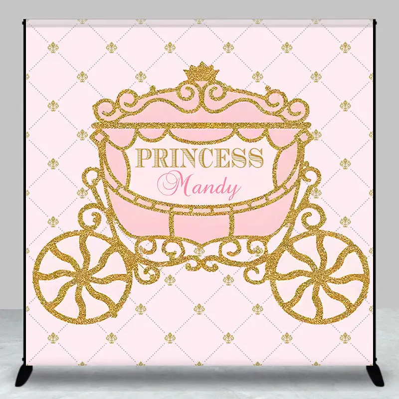 Princess Pink Gold Carriage Custom Birthday Backdrop - Aperturee