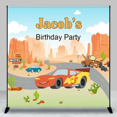 Desert Road Car Custom Name Birthday Party Backdrop - Aperturee