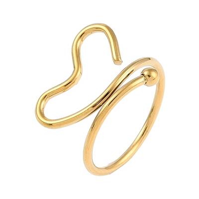 Ion Plating(IP) 304 Stainless Steel Heart Open Cuff Ring for Women
