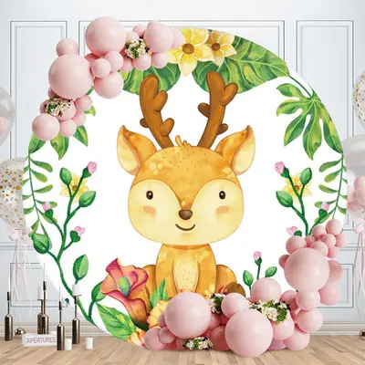 Aperturee Circle Little Sika Deer Happy Birthday Backdrop