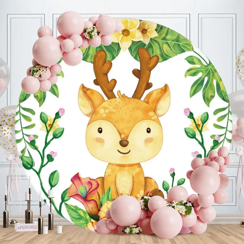 Aperturee Circle Little Sika Deer Happy Birthday Backdrop