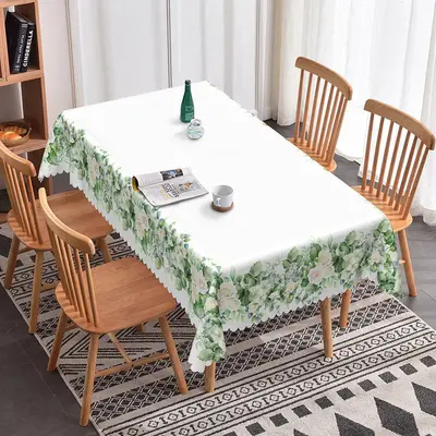 Aperturee White Edge Green Floral Rectangle Tablecloth, 52x70 Inch, 30.82 USD, rectangle tablecloths, ZJY04682-A