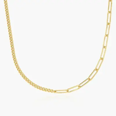 Sterling Silver with Yellow Gold Plated Cuban Link & Paperclip Fusion Necklace