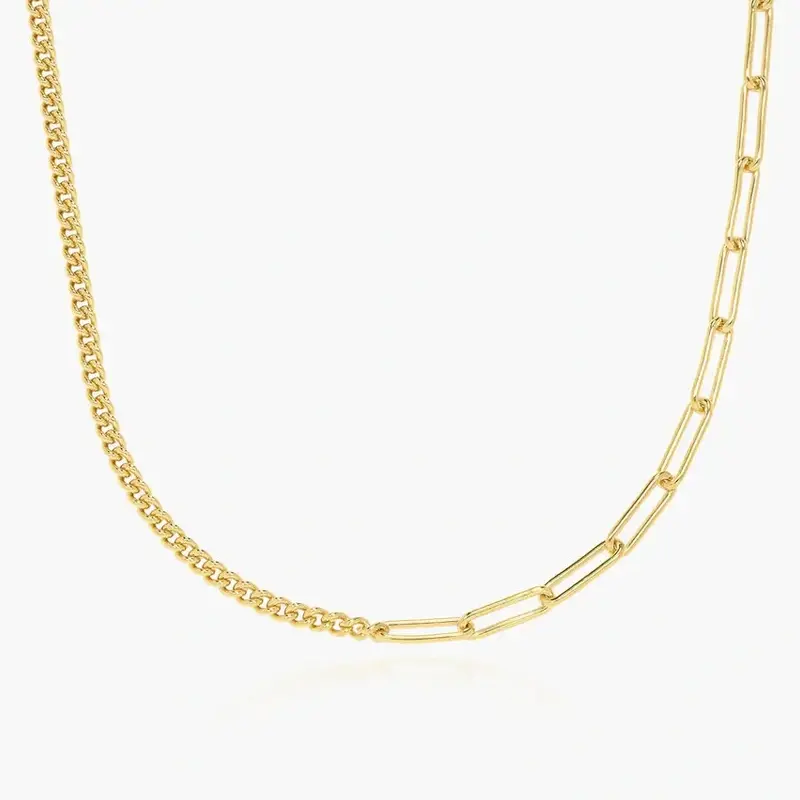 Sterling Silver with Yellow Gold Plated Cuban Link & Paperclip Fusion Necklace