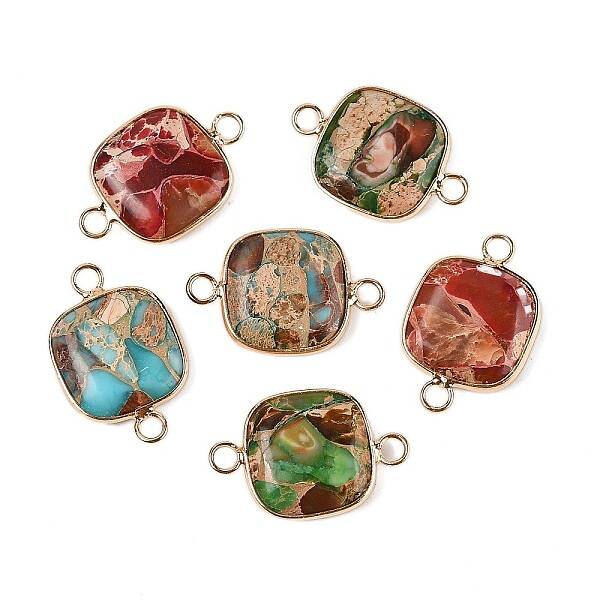 Brass Pave Natural Imperial Jasper Connector Charms