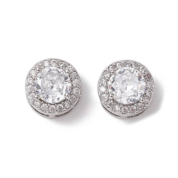 Brass Micro Pave Clear Cubic Zirconia Beads