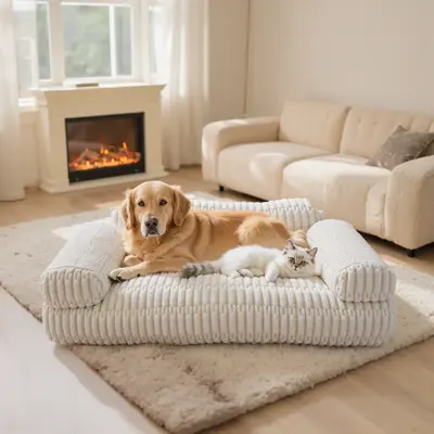 Hand-Woven Luxury Pet Bed with Waterproof Lining Non-Slip Base Comfortable Hypoallergenic Relaxation for Dogs Cats Pet Sofa R...