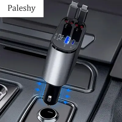 4 In 1 Mobile Phone Charging Car Charger, 1 Count Multifunctional Retractable Cable & USB Car Charger Adapter, Car Electrical...