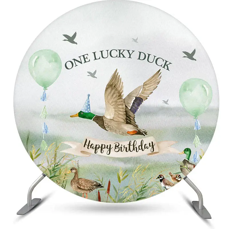 Aperturee One Lucky Duck Green Round 1St Birthday Backdrop | Custom Round Birthday Backdrop | Round Party Backdrop | Custom C...