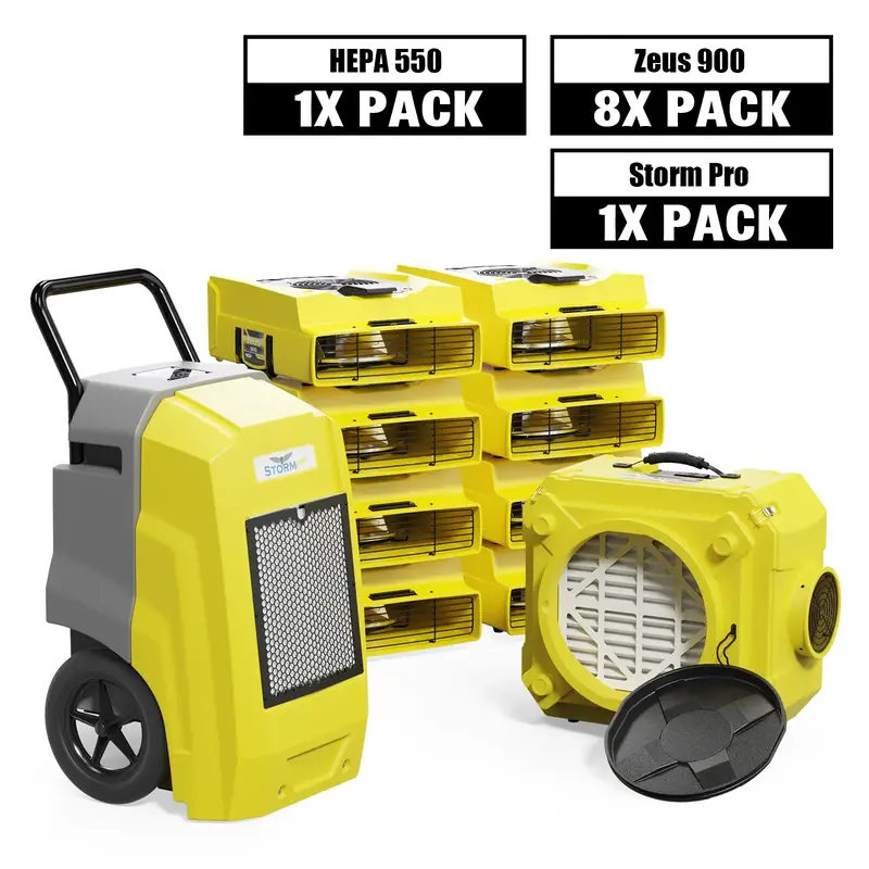 Alorair Water Damage Restoration Combo Pack, 1 X Storm Pro Commercial Dehumidifier, 8 X Zeus 900 Air Mover, 1 X CleanShield -...
