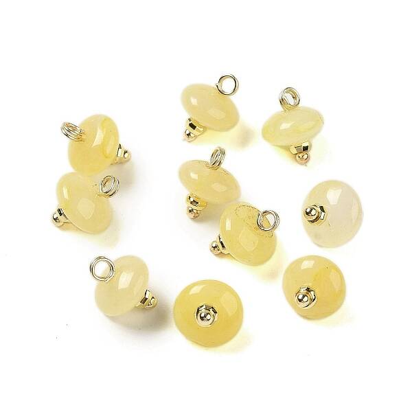 Natural Yellow Aventurine Rondelle Charms with Rack Plating Brass Loops