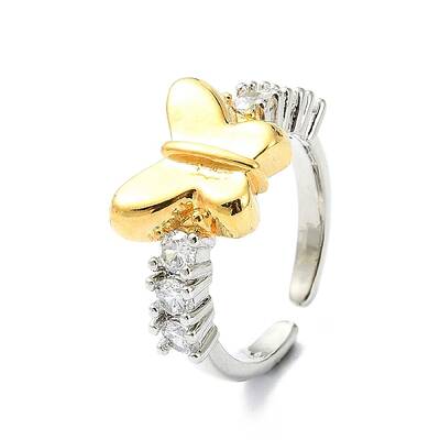 Rack Plating Brass Micro Pave Cubic Zirconia Open Cuff Rings