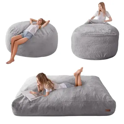 MAXYOYO Giant Bean Bag Bed, Faux Fur Convertible Bean bag to bed Folds from Lazy Chair to Floor Mattress Bed