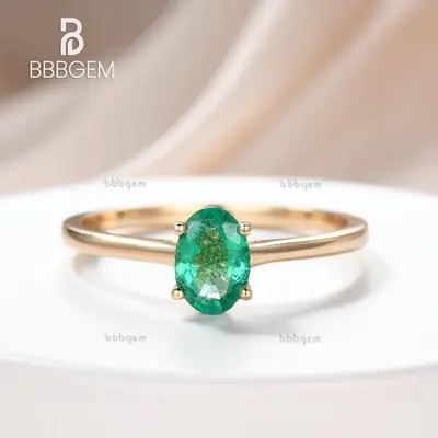 Solitaire Natural Oval Cut Emerald Engagement Ring