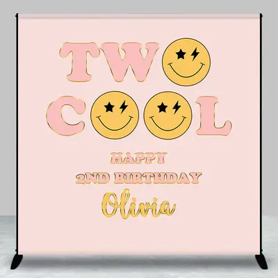 Rose Gold Two Cool Custom Smile Girl Birthday Backdrop - Aperturee