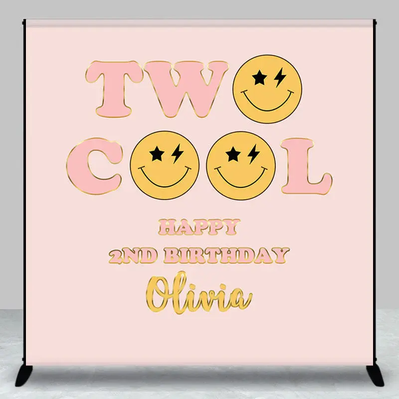Rose Gold Two Cool Custom Smile Girl Birthday Backdrop - Aperturee