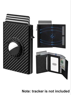 Men's Minimalist Airtag Wallet, Pop-up Card Holder, RFID Blocking Card Holder & ID Window, Trendy Simple Style Large Capaci...