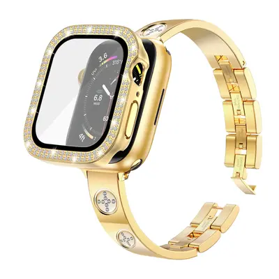 Skimemry Luxury 316L Stainless Steel Metal Band and Dual-Bling Case Compatible with Apple Watch Series 1-10 SE Ultra for Wome...