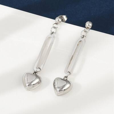 304 Stainless Steel Heart Dangle Stud Earrings