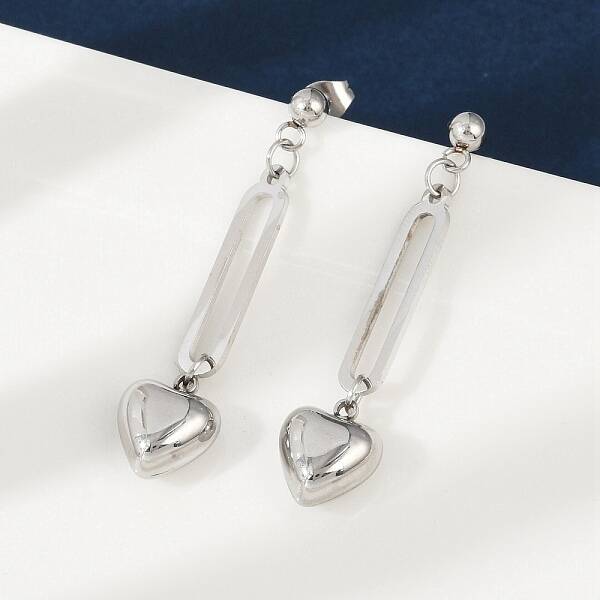 304 Stainless Steel Heart Dangle Stud Earrings