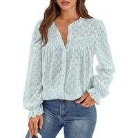 PrettyGarden Womens Work Blouse Lace Long Sleeve Eyelet Dressy Casual Hollow Out Button Down Top Spring Fashion  - Tops, Wome...