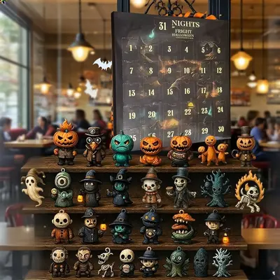 Halloween Countdown Box, Spooky Dolls & Amulets, Mini Decorations, Acrylic Statue Gift Set, No Power Needed, Holiday Gifts