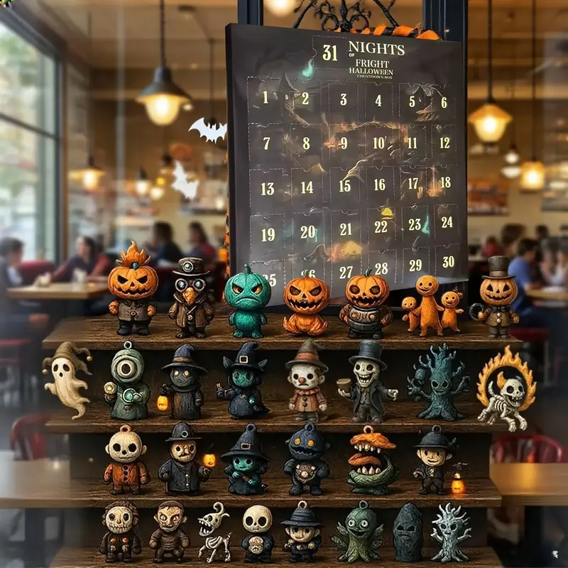 Halloween Countdown Box, Spooky Dolls & Amulets, Mini Decorations, Acrylic Statue Gift Set, No Power Needed, Holiday Gifts