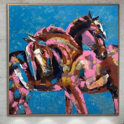 Abstract Horse Paintings Love Canvas Art Gift For Couple 50x50 Horse Lover Gift Expressionist Art Acrylic Painting Colorful W...