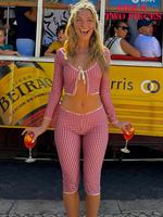 Women's Plaid Print Tie Front Cardigan & Women's Gingham Print Split Hem Capri Pants, Fashion Women's Clothes for Beach Holid...