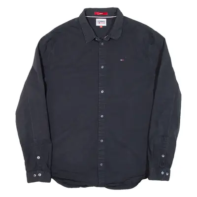 TOMMY JEANS Slim Fit Mens Plain Shirt Black Long Sleeve 2XL