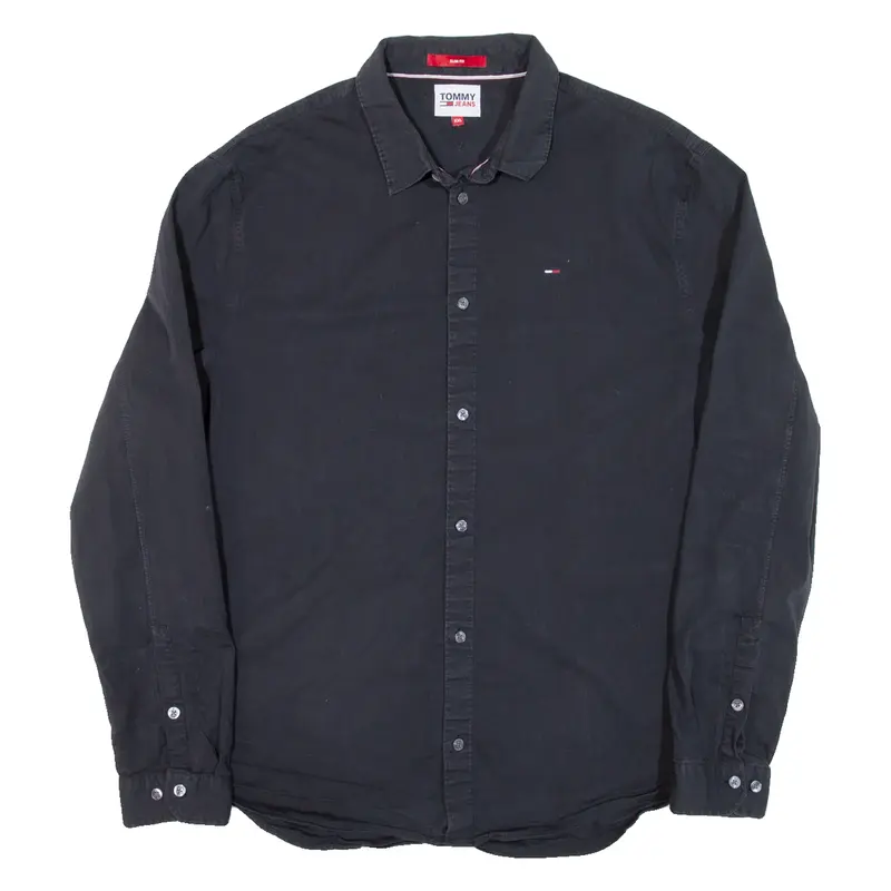 TOMMY JEANS Slim Fit Mens Plain Shirt Black Long Sleeve 2XL