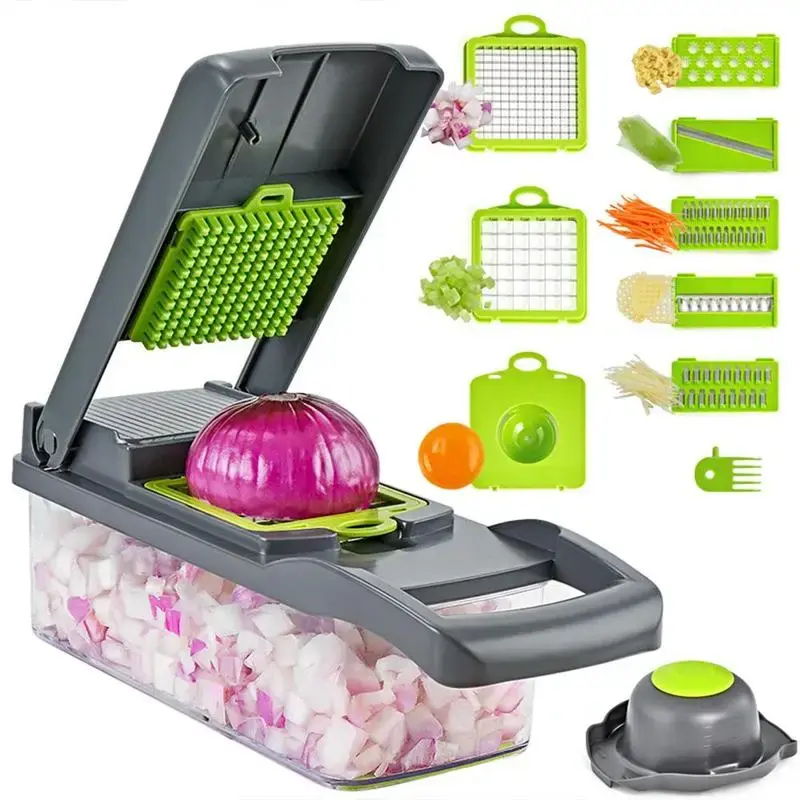 ANSQU Plastic Multipurpose Chopper for Fruits, Vegetables, Grater, Peeler, Chipper & Dicer - Durable Kitchen Tool with Green ...