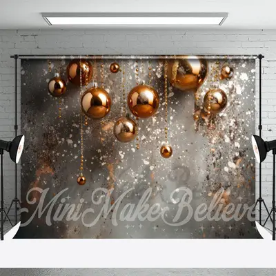 Gold String Balls Shining Grey Christmas Backdrop - Aperturee