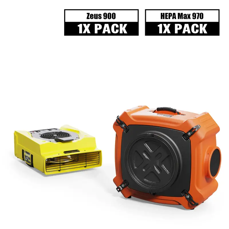 Alorair Fire & Smoke Restoration Combo Pack, 1 X Zeus 900 Air Mover, 1 X HEPA MAX 970 Air Scrubber - Yellow