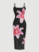 Women's Floral Print Cami Dress, Elegant Sleeveless Spaghetti Strap Midi Dress for Party Holiday Wedding Guest, Ladies Clothe...