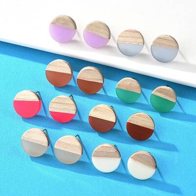 Resin & Wood Stud Earrings