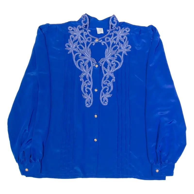 Womens Blouse Blue V-Neck Long Sleeve Crazy Pattern L