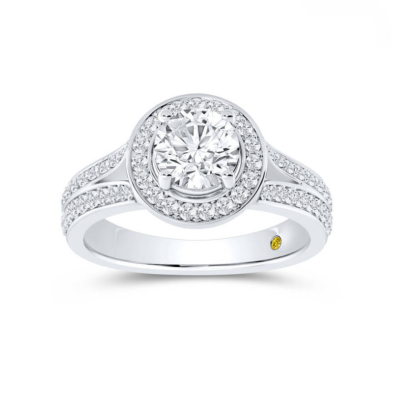 Gleam Split Shank Halo Round Lab Grown Diamond Engagement Ring | 18K White Gold 2 CT. TW.