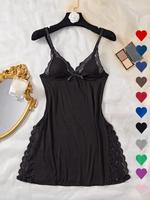 Women's Plain Contrast Lace Bow Decor Cami Nightdress, Dresses for Women, Backless Spaghetti Strap Nightgown, Solid Sleeveles...