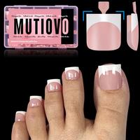 MUTIOVO French Tip Toe Nail Tips Press on, Sharp Square Pre-Designed Soft Gel False Toenail Extension, BABY PINK Pre-applied ...
