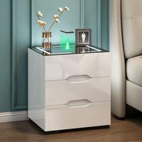 Smart Nightstand with Wireless Charging Station & Adjustable LED Lights, High Gloss End Table with 3 Drawers & USB Charging, ...
