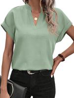 BTFBM Womens Summer Tops 2025 V Neck Short Sleeve T-shirt Loose Flowy Tunics Solid Color Dressy Casual Blouse Shirts