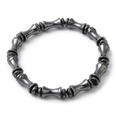 Synthetic Hematite Bamboo Beaded Stretch Bracelets