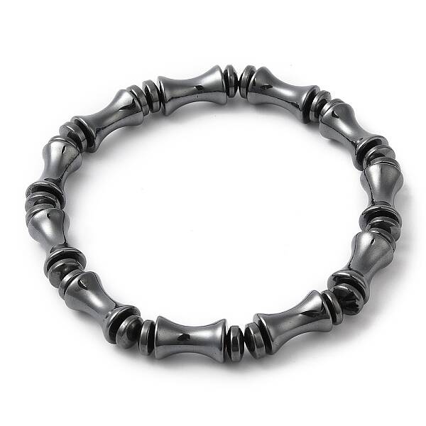 Synthetic Hematite Bamboo Beaded Stretch Bracelets